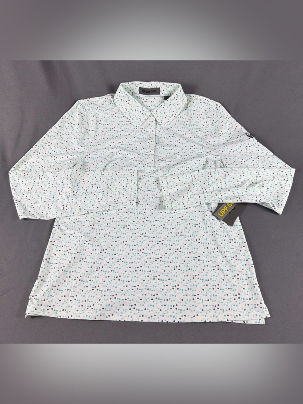 G/Fore Womens Golf Shirt Polo Sleeve Logo Floral Print LS Large White MSRP $120